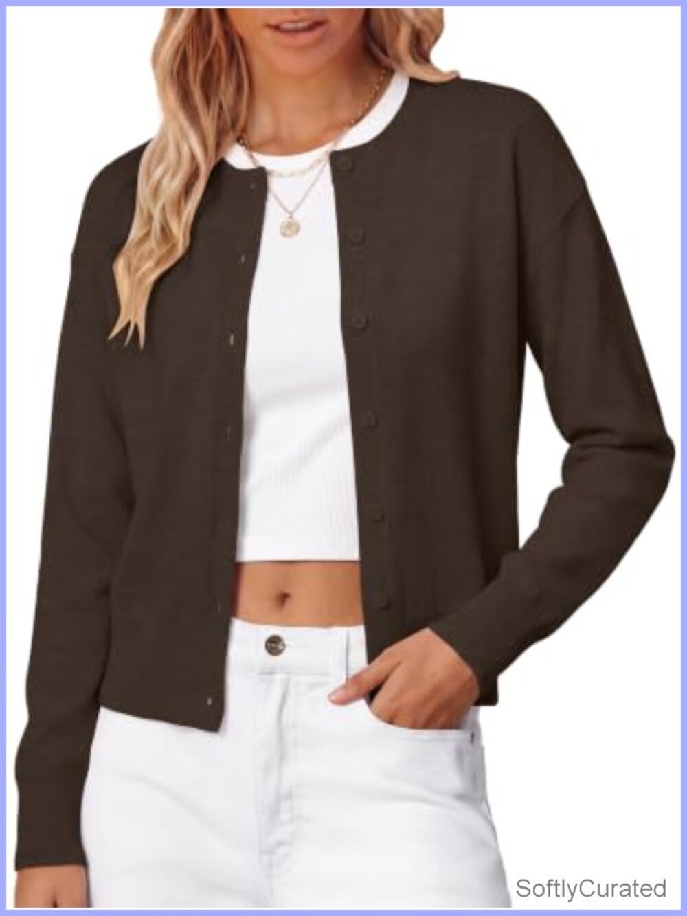 Wool Blend Cropped Cardigan Lightweight Knit Sweater